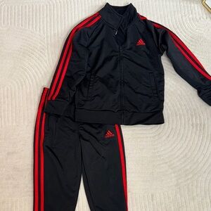 Boys Adidas Black Tracksuit with Red Accents